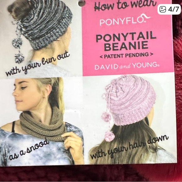 D&Y Versatile Ponyflo Messy High Bun Ponytail Dangling Pom Beanie Snood - Picture 5 of 5